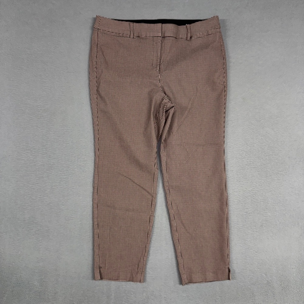 Lane Bryant Pants Womens 18 Burgundy Houndstooth Tapered Ankle Stretch Dress